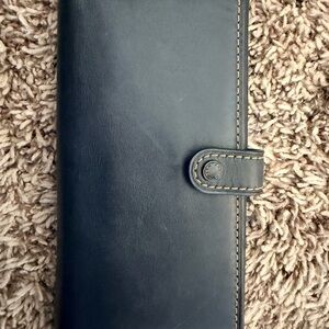 Coach 19421 Black Leather Long Wallet with Tan Stitching